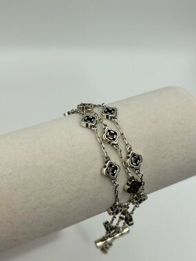 Brighton Toledo Alto Bracelet 8" Silver Plated Triple Chain Cut-out Floral Links